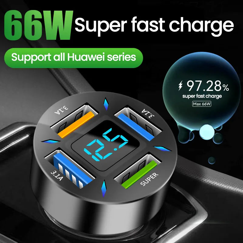 Turbo Charge 4-Port USB Car Charger: Power up Anywhere!